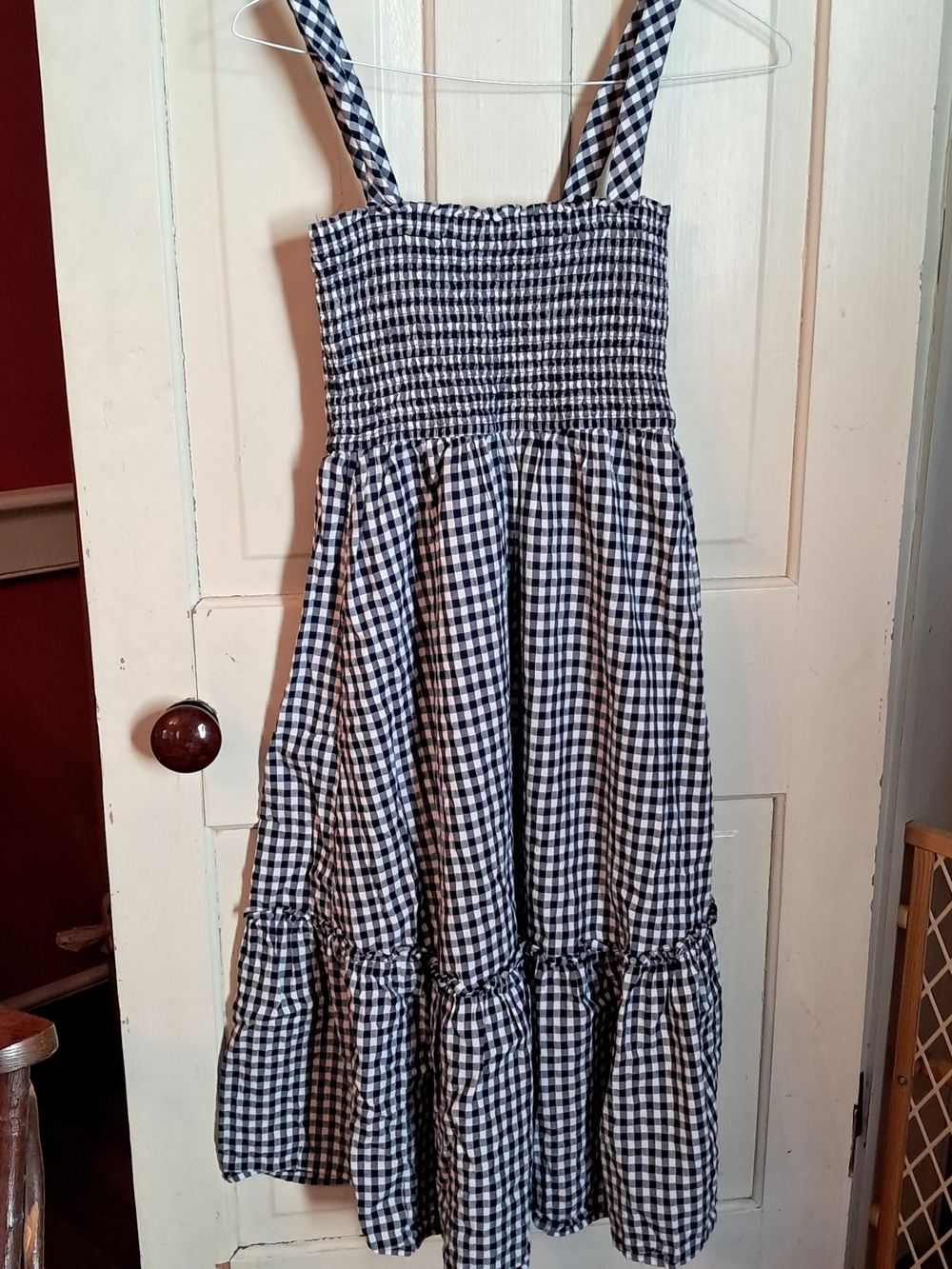 Nautica Navy and White Gingham Smocked Sundress with Tiered Skirt